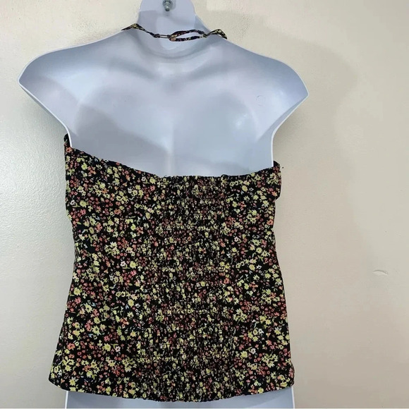 American Rag Halter Top  1X Floral Front Zip Smocked Back Pin Up Y2K Dainty New - Picture 3 of 11